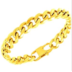Men's Polished Cuban Link Bracelet in Yellow Ion-plated Stainless Steel